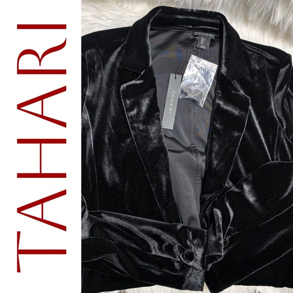 Tahari NWT Womens Black Velvet Single Button Blazer Jacket Notched Lapel Large - Picture 5 of 15